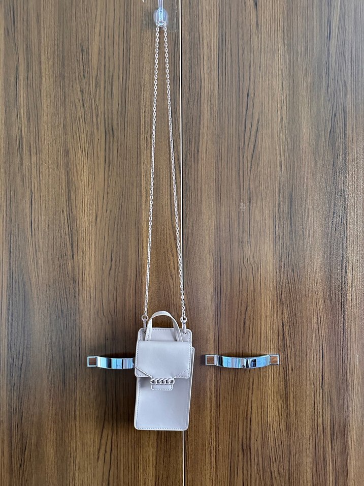 H&M Bej Deri Zincir Detaylı telefon  Çantası - Görsel 5