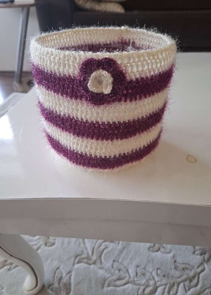 El örgüsü sepet, çok amaçlı kutu, örgü vazo - Görsel 5