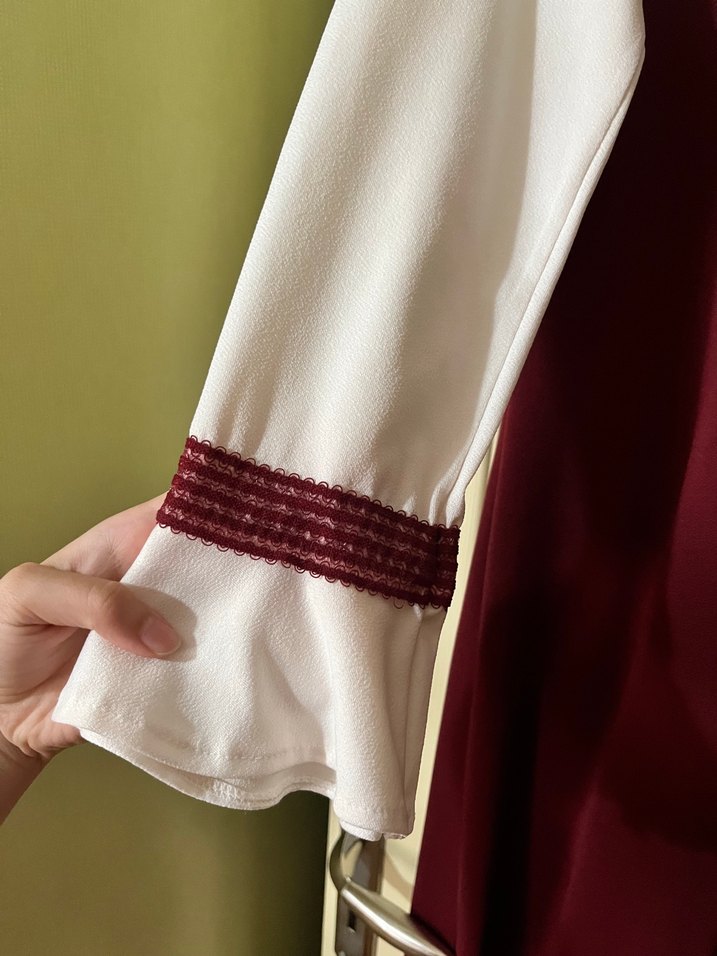 Bordo V Yaka Uzun Kollu Kadın Elbise - Görsel 4