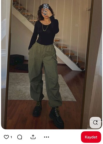 Kadın Haki Loose Fit Kemerli Pantolon - Görsel 3