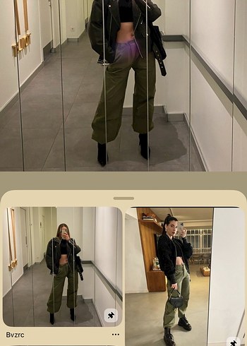 Kadın Haki Loose Fit Kemerli Pantolon - Görsel 2