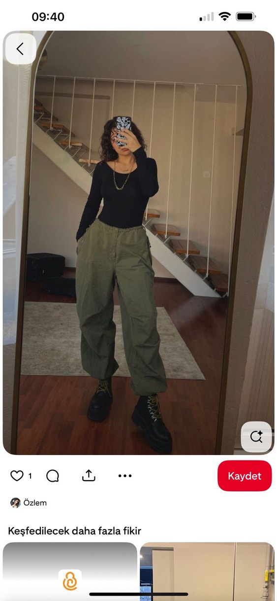 Kadın Haki Loose Fit Kemerli Pantolon - Görsel 3