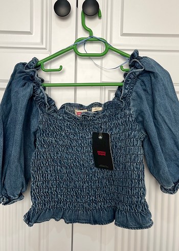 Levis Mavi Denim Smocklu Firfirli Bluz