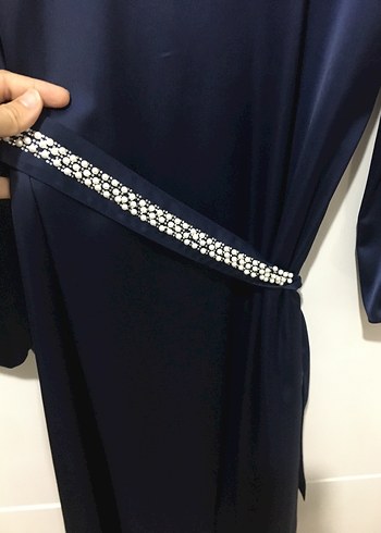 Kadın Lacivert Yüksek Yakalı Uzun Elbise - Görsel 4