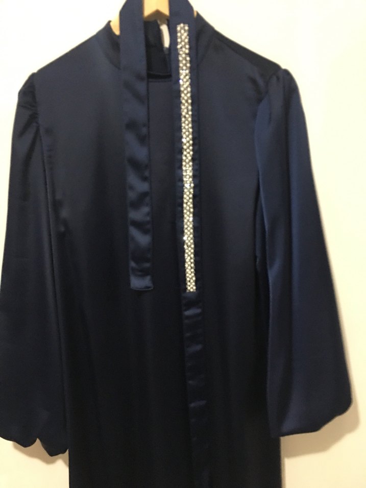 Kadın Lacivert Yüksek Yakalı Uzun Elbise - Görsel 2