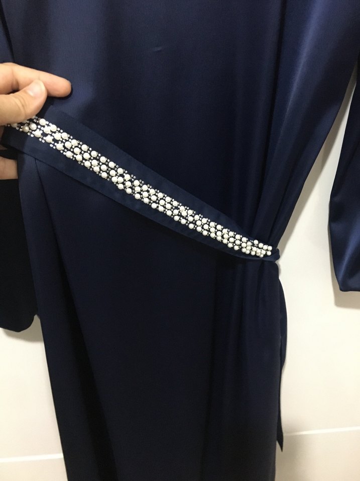 Kadın Lacivert Yüksek Yakalı Uzun Elbise - Görsel 4