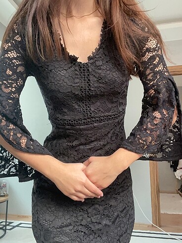 dantel midi elbise