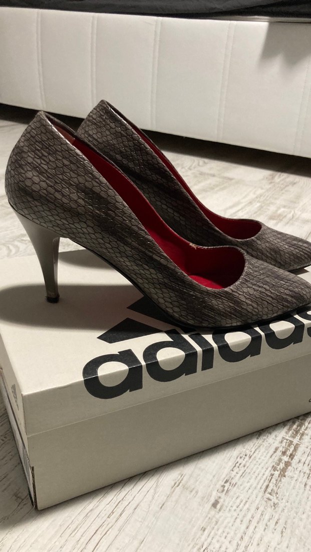 Kahverengi Yılan Desenli Topuklu Kadın Ayakkabı - Görsel 2