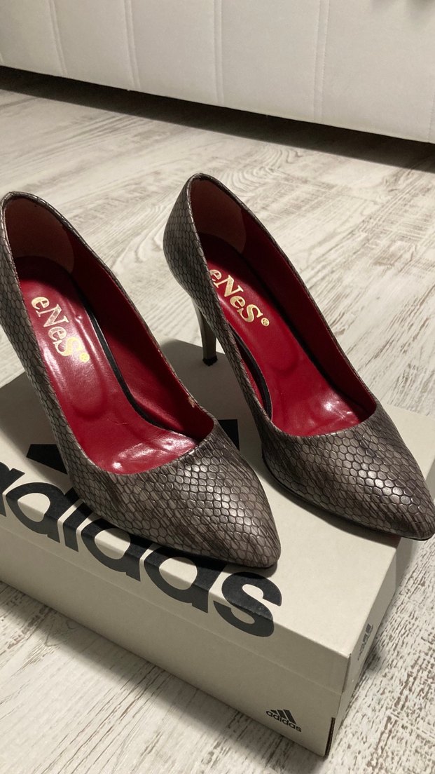 Kahverengi Yılan Desenli Topuklu Kadın Ayakkabı - Görsel 3