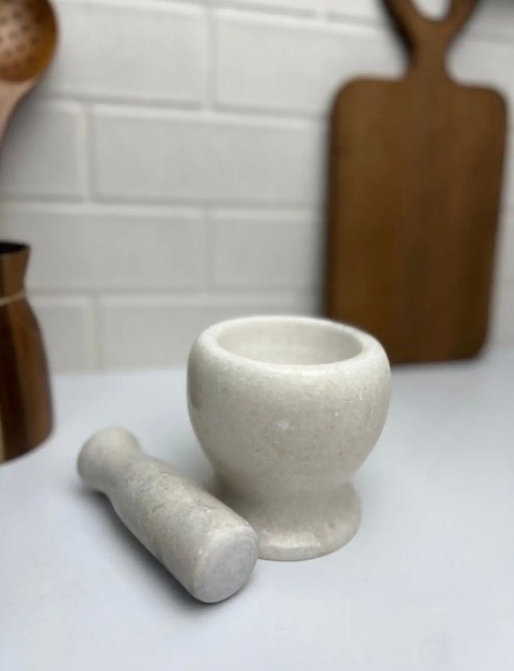 DOĞAL BEYAZ-GRİ MERMER HAVAN - Görsel 2