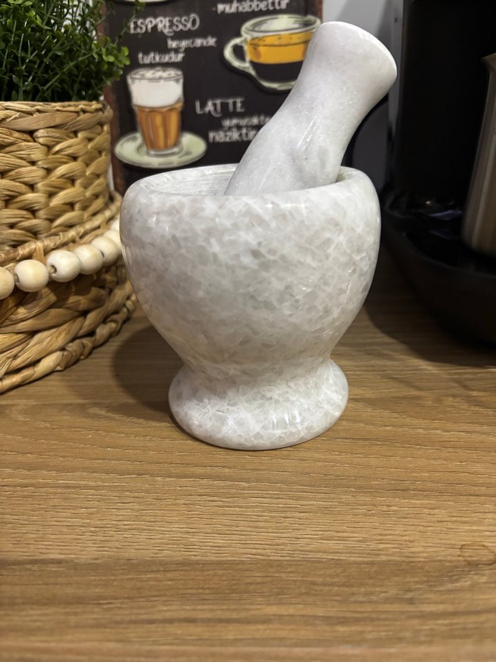 DOĞAL BEYAZ-GRİ MERMER HAVAN - Görsel 3