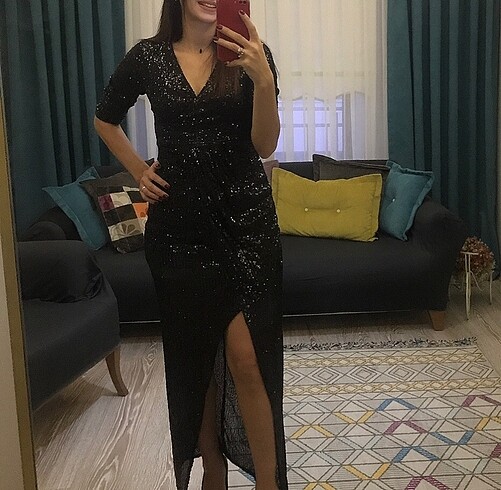 UZUN YARIM KOL FULL PAYET ELBİSE - Görsel 8