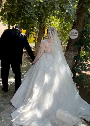 Gelinlik Uzun Kollu Beyaz Prenses Gelinlik