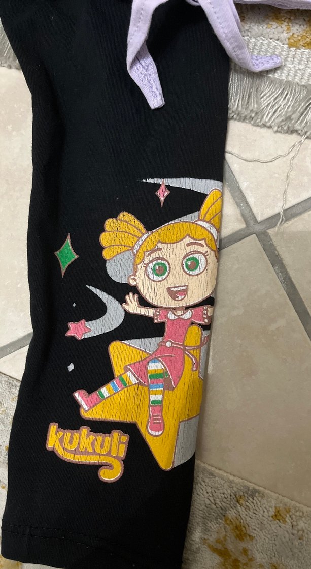 4/5 yaş Kukuli Baskılı Mor tayt ve uzun kollu tişört takım - Görsel 3