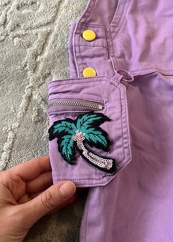 Lila 6/7 yaş kendinden Nakış çantalı Kız Salopet - Görsel 3