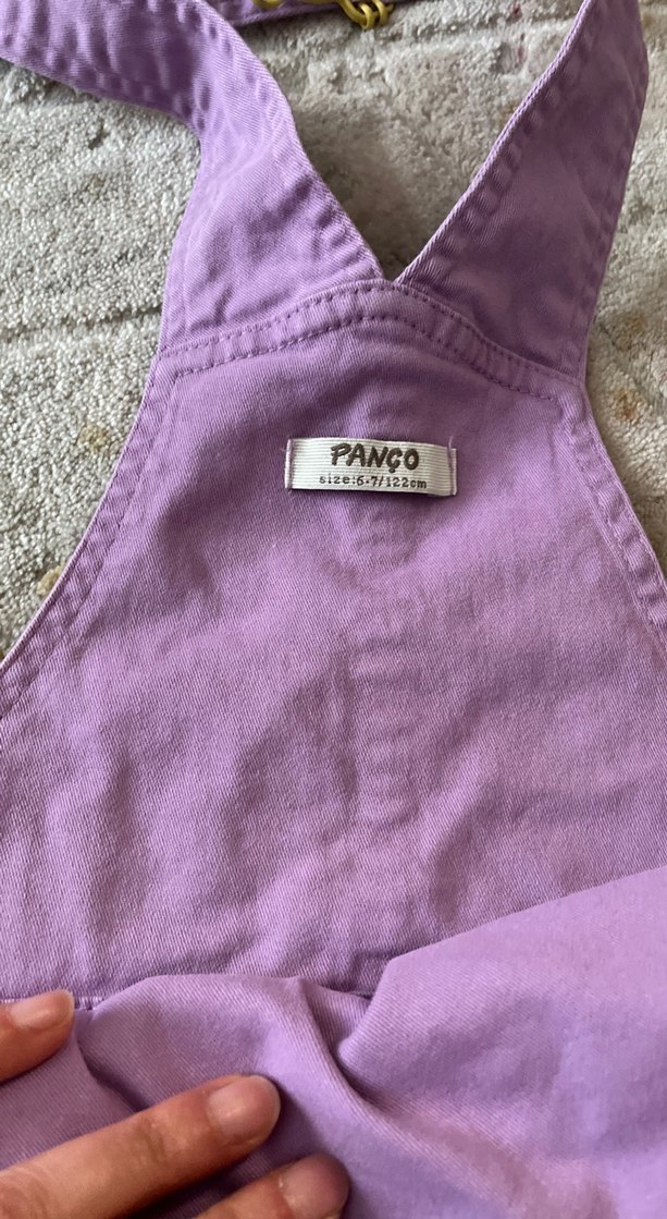 Lila 6/7 yaş kendinden Nakış çantalı Kız Salopet - Görsel 2