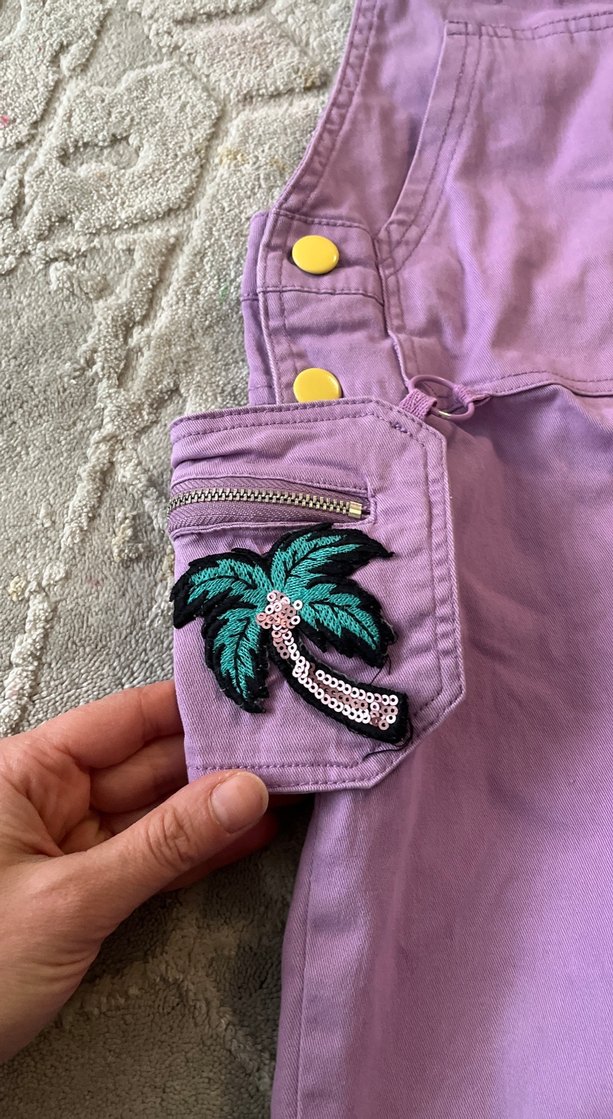 Lila 6/7 yaş kendinden Nakış çantalı Kız Salopet - Görsel 3