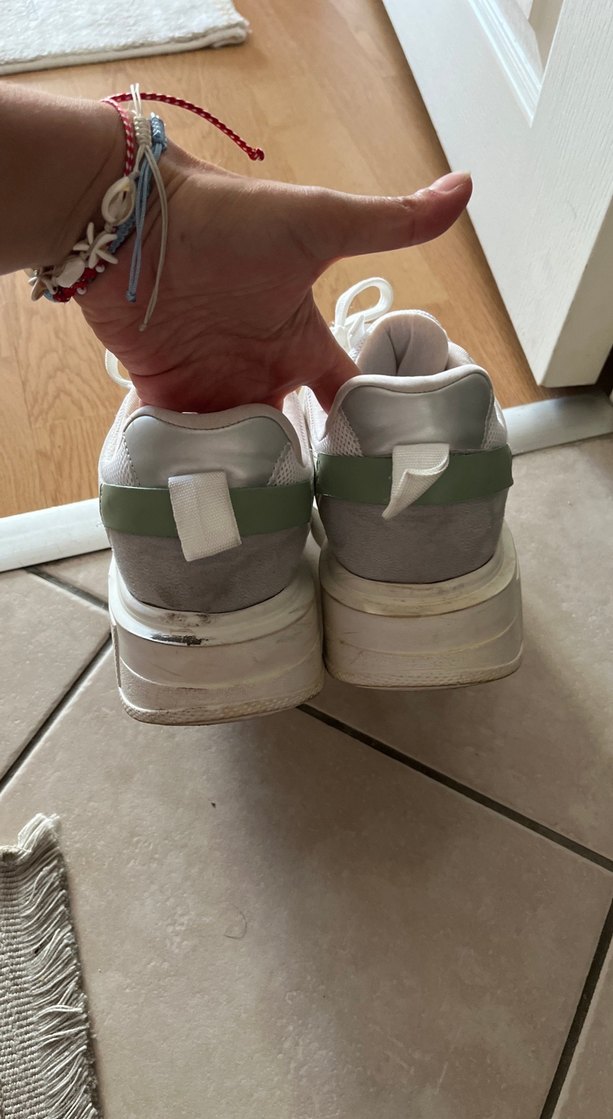 Beyaz Gri Platform Topuklu Kadın Spor Ayakkabı - Görsel 3