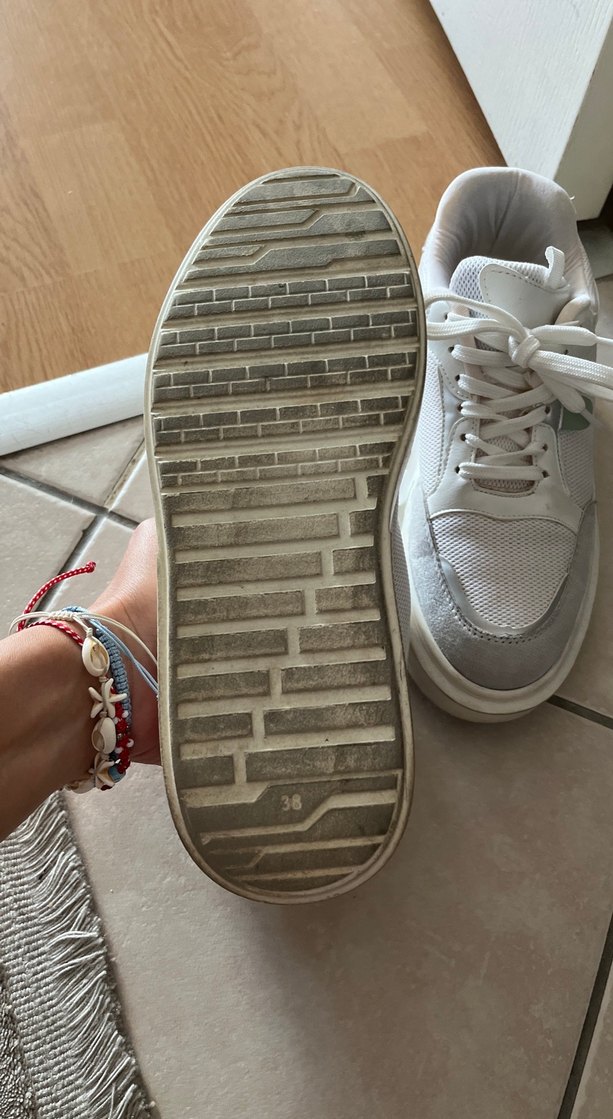 Beyaz Gri Platform Topuklu Kadın Spor Ayakkabı - Görsel 2