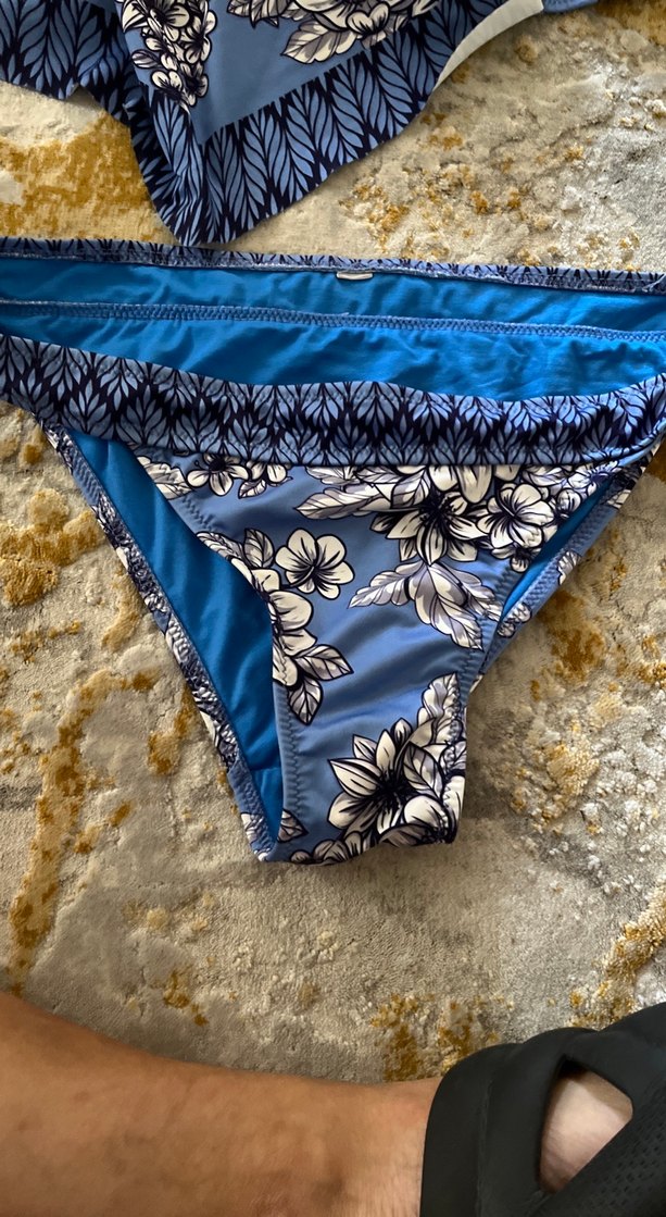 Mavi Çiçek Desenli Dantelli Bikini takımı - Görsel 2