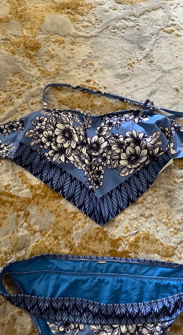 Mavi Çiçek Desenli Dantelli Bikini takımı - Görsel 3