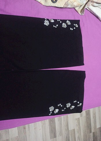 xl Beden siyah Renk Düğmeli Nakışlı Siyah Kadın Pantolon