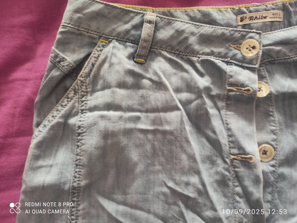 Tchibo Bohem Gri Midi yumuşak  kot Etek - Görsel 4