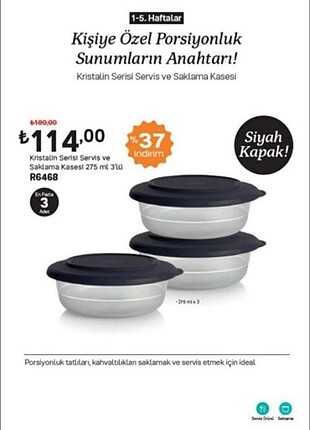 Tupperware Kristalin, 6 Adet 275 ml. Sıfır