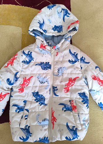 Kapüşonlu Dinozor Desenli Fermuarlı Erkek Bebek Mont - Görsel 2