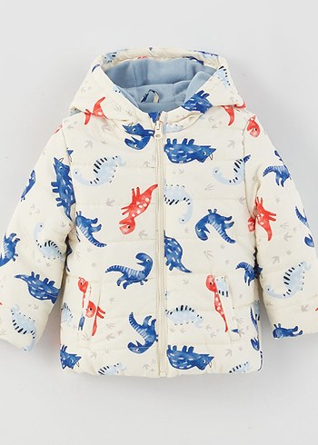 Kapüşonlu Dinozor Desenli Fermuarlı Erkek Bebek Mont - Görsel 3