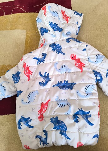 Kapüşonlu Dinozor Desenli Fermuarlı Erkek Bebek Mont - Görsel 7