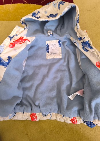 Kapüşonlu Dinozor Desenli Fermuarlı Erkek Bebek Mont - Görsel 4