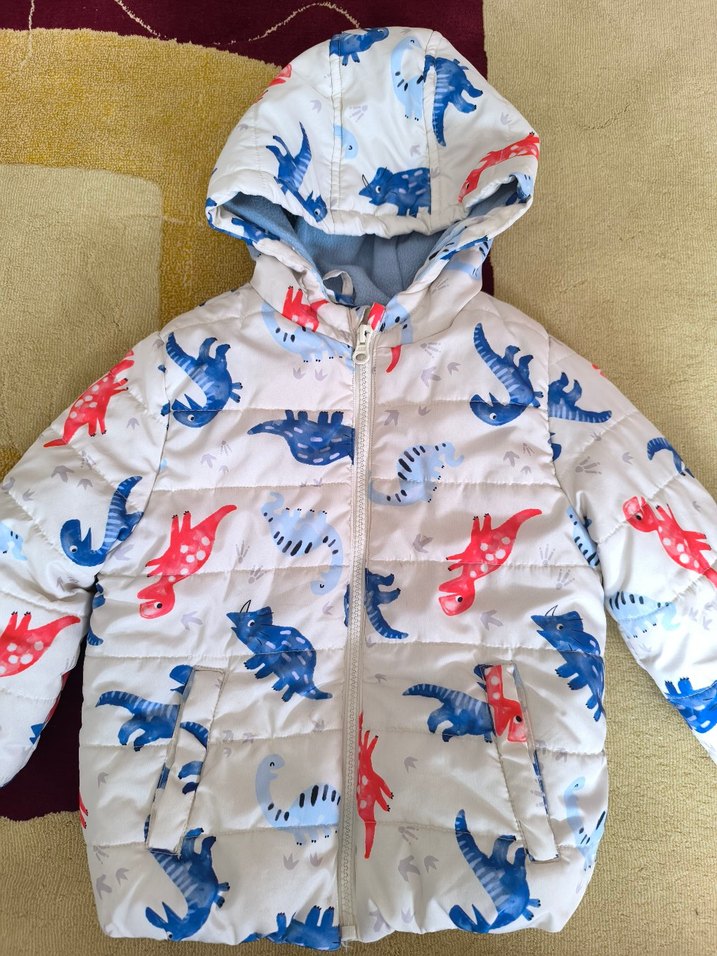 Kapüşonlu Dinozor Desenli Fermuarlı Erkek Bebek Mont - Görsel 2
