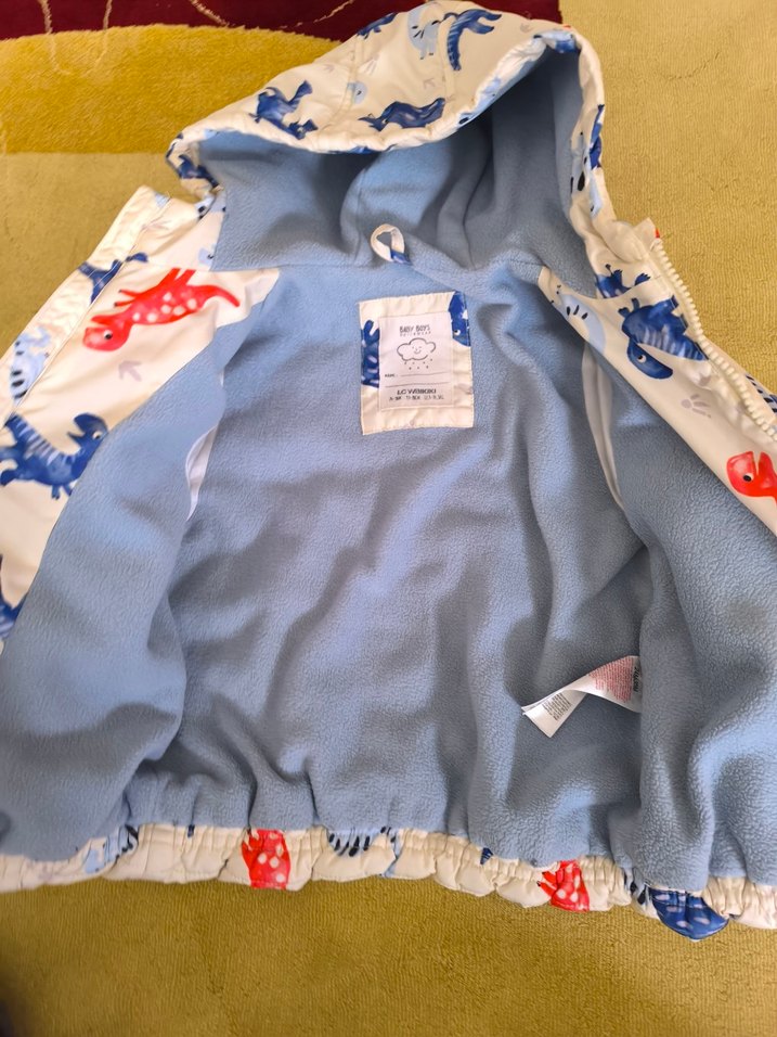 Kapüşonlu Dinozor Desenli Fermuarlı Erkek Bebek Mont - Görsel 4