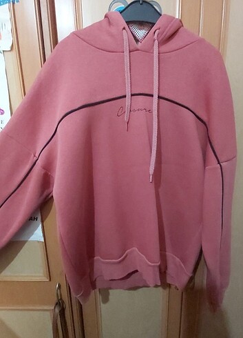 gül kurusu kapşonlu sweatshirt