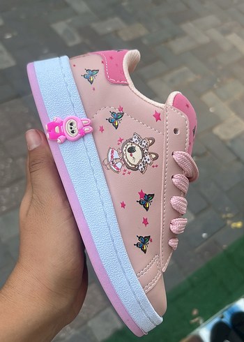 Kız Çocuk Pembe Baskılı Cırt Cırtlı Spor Ayakkabı