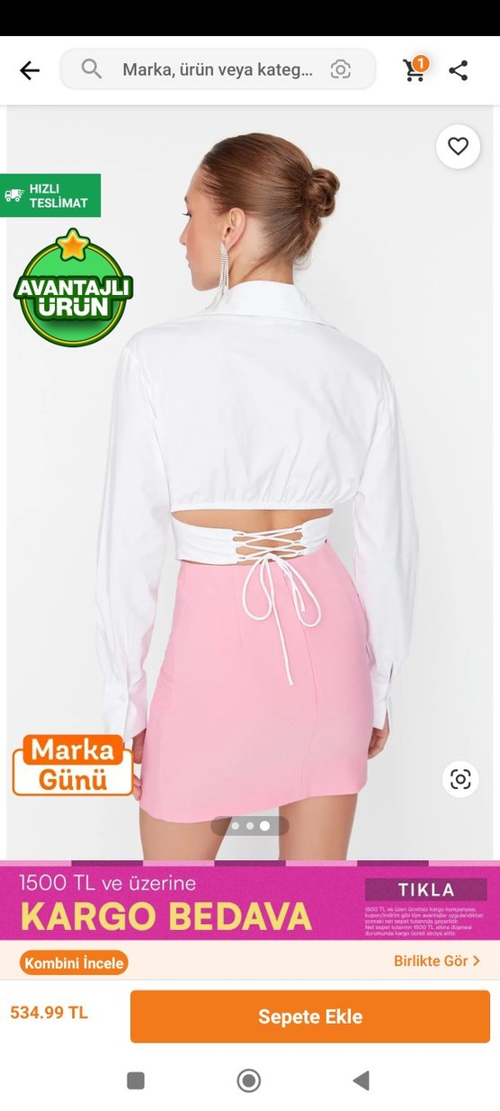 Pembe V Yaka Düğmeli Pamuklu Kadın Gömlek - Görsel 2