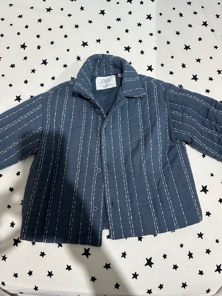 Zara Düğmeli Mavi Kapitone Çocuk Ceket - Görsel 2