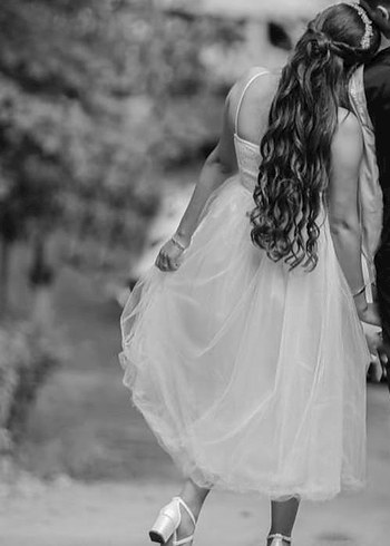 Beyaz Midi Mini Gelinlik - Görsel 3