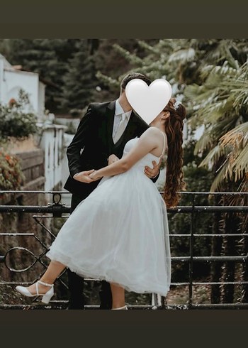 Beyaz Midi Mini Gelinlik - Görsel 2