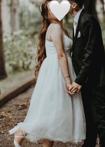 Beyaz Midi Mini Gelinlik - Görsel 5