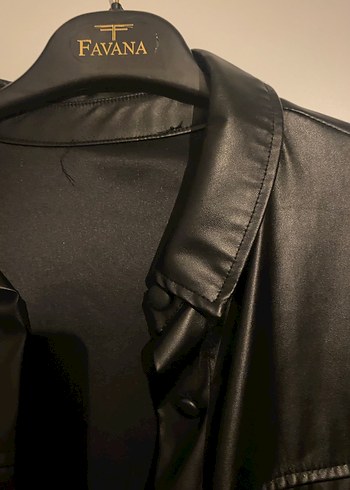 Düğmeli Siyah Deri Kadın Ceket - Görsel 3