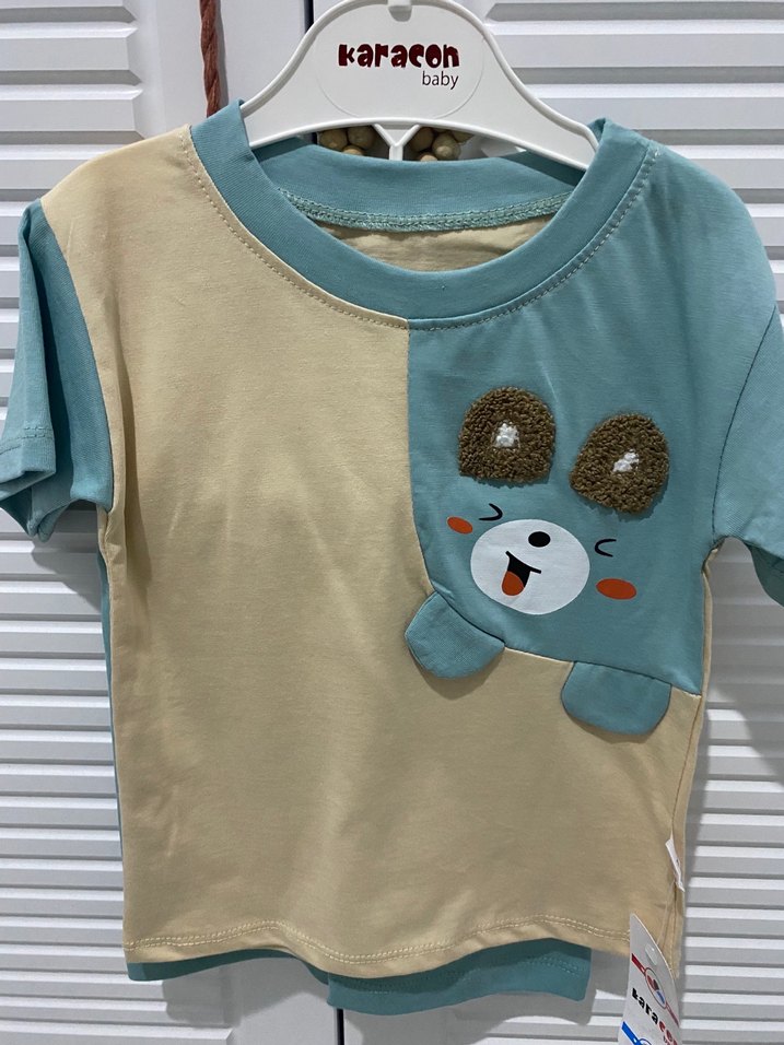 Baskılı Pastel Renkli Çocuk şortlu takım - Görsel 4