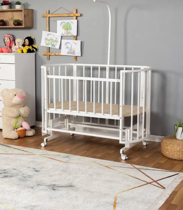 Beyaz Ahşap Bebek Beşiği - Görsel 2