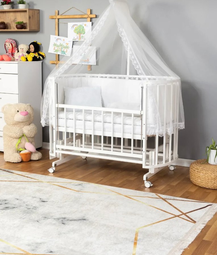 Beyaz Ahşap Bebek Beşiği - Görsel 3