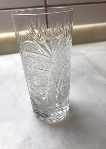 Beyaz Parlak Desenli Cam Bardak