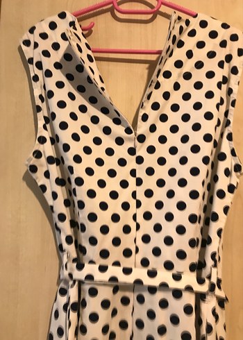 lacivert Puantiyeli V Yakalı  Elbise vintage - Görsel 6