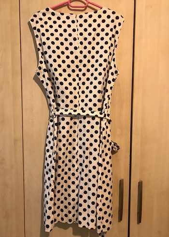 lacivert Puantiyeli V Yakalı  Elbise vintage - Görsel 5