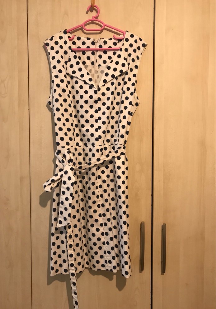 lacivert Puantiyeli V Yakalı  Elbise vintage - Görsel 2