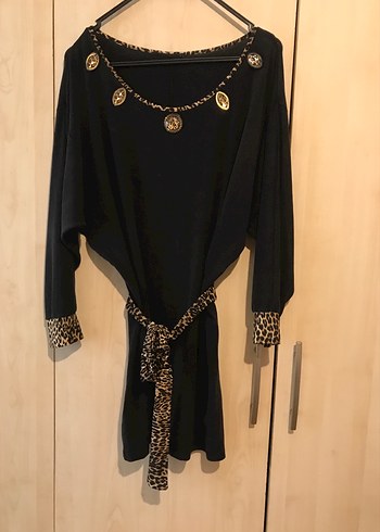 Zincir Detaylı Siyah Uzun Triko Tunik - Görsel 7
